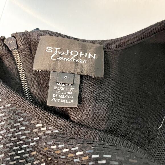 St. John Couture Wool Blend Sleeveless Scoop Neck Knit Shift Mini Dress Black 4 - Picture 2 of 7